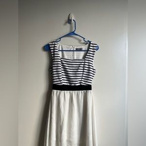 White midi dress with black stripes